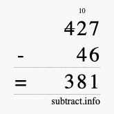 Calculate 427 minus 46 using long subtraction