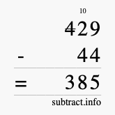 Calculate 429 minus 44 using long subtraction