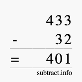 Calculate 433 minus 32 using long subtraction