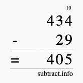 Calculate 434 minus 29 using long subtraction