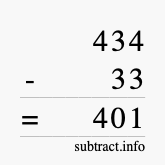 Calculate 434 minus 33 using long subtraction