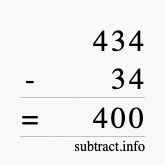 Calculate 434 minus 34 using long subtraction