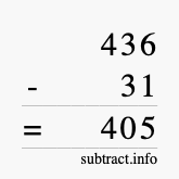 Calculate 436 minus 31 using long subtraction Calculate 436 minus 31 using long subtraction