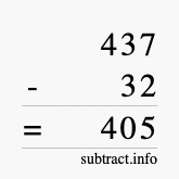 Calculate 437 minus 32 using long subtraction
