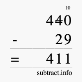 Calculate 440 minus 29 using long subtraction
