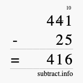 Calculate 441 minus 25 using long subtraction