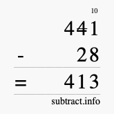Calculate 441 minus 28 using long subtraction
