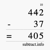 Calculate 442 minus 37 using long subtraction