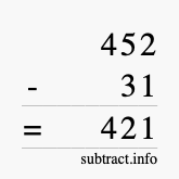 Calculate 452 minus 31 using long subtraction Calculate 452 minus 31 using long subtraction