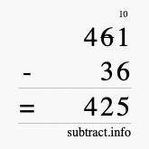 Calculate 461 minus 36 using long subtraction