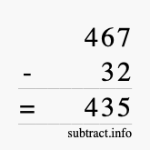 Calculate 467 minus 32 using long subtraction