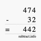 Calculate 474 minus 32 using long subtraction