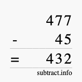 Calculate 477 minus 45 using long subtraction