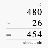 Calculate 480 minus 26 using long subtraction