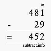 Calculate 481 minus 29 using long subtraction