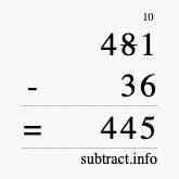 Calculate 481 minus 36 using long subtraction