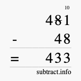 Calculate 481 minus 48 using long subtraction