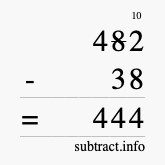 Calculate 482 minus 38 using long subtraction