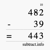 Calculate 482 minus 39 using long subtraction