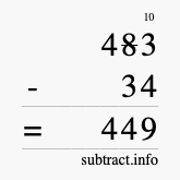 Calculate 483 minus 34 using long subtraction