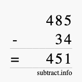 Calculate 485 minus 34 using long subtraction