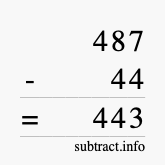 Calculate 487 minus 44 using long subtraction