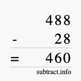 Calculate 488 minus 28 using long subtraction