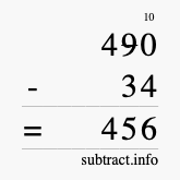 Calculate 490 minus 34 using long subtraction