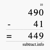 Calculate 490 minus 41 using long subtraction