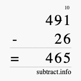 Calculate 491 minus 26 using long subtraction