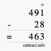 Calculate 491 minus 28 using long subtraction