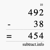 Calculate 492 minus 38 using long subtraction