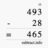 Calculate 493 minus 28 using long subtraction