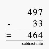 Calculate 497 minus 33 using long subtraction