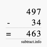 Calculate 497 minus 34 using long subtraction