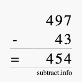 Calculate 497 minus 43 using long subtraction