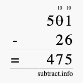 Calculate 501 minus 26 using long subtraction