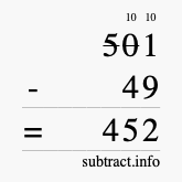 Calculate 501 minus 49 using long subtraction Calculate 501 minus 49 using long subtraction