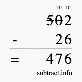 Calculate 502 minus 26 using long subtraction