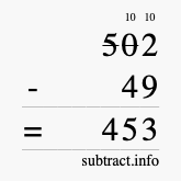 Calculate 502 minus 49 using long subtraction Calculate 502 minus 49 using long subtraction