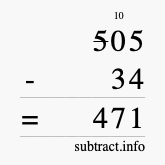 Calculate 505 minus 34 using long subtraction