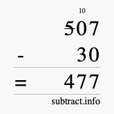 Calculate 507 minus 30 using long subtraction