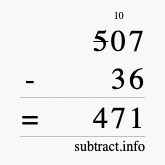 Calculate 507 minus 36 using long subtraction