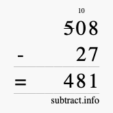 Calculate 508 minus 27 using long subtraction