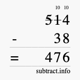 Calculate 514 minus 38 using long subtraction