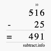 Calculate 516 minus 25 using long subtraction