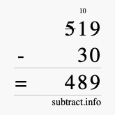 Calculate 519 minus 30 using long subtraction