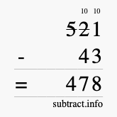 Calculate 521 minus 43 using long subtraction