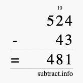Calculate 524 minus 43 using long subtraction