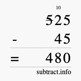 Calculate 525 minus 45 using long subtraction